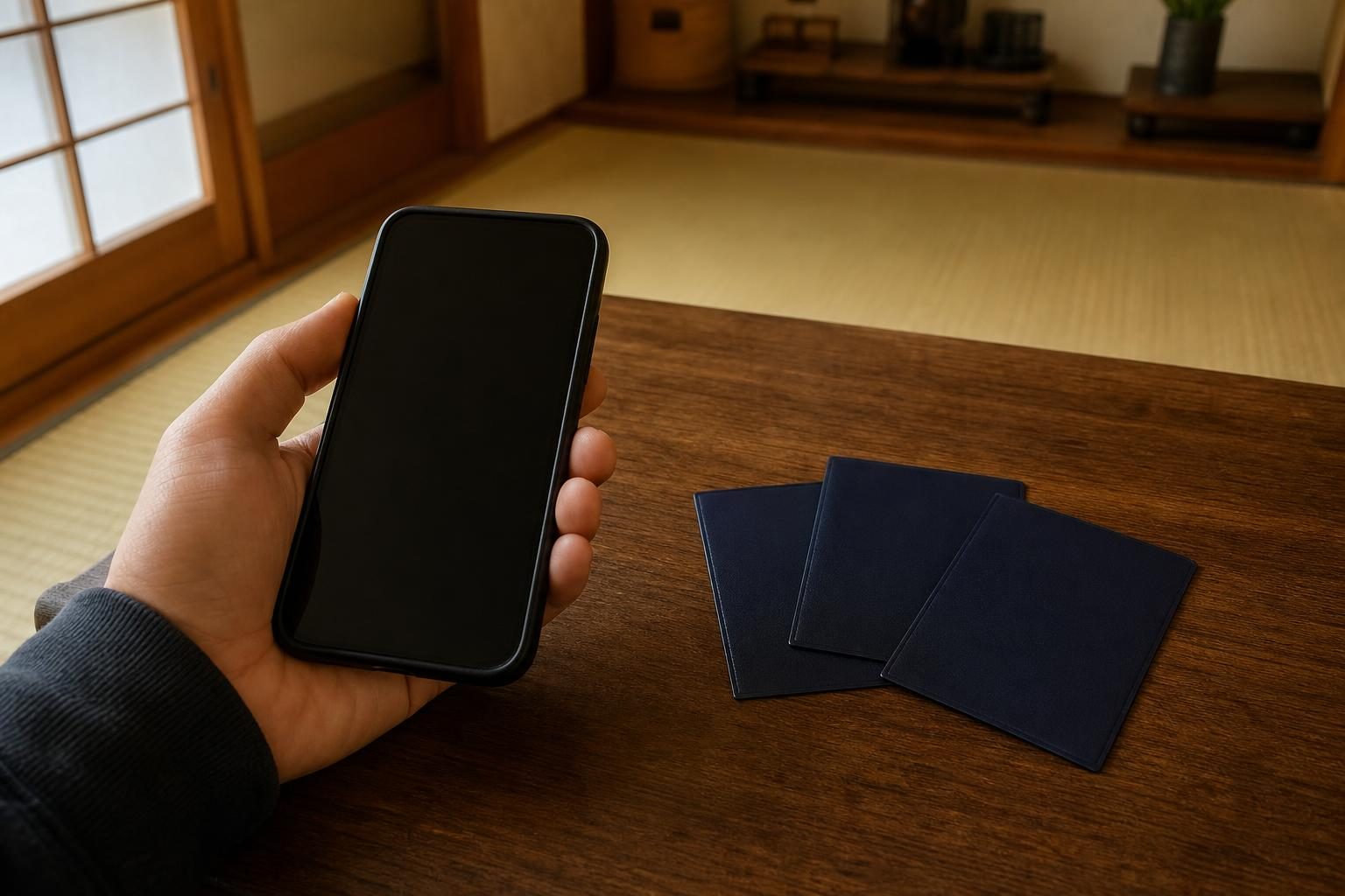 スマホと伏せたカード